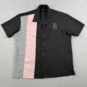 Steady Shirt Mens Small Black Colorblock Bowling Rockabilly Button Up Made USA